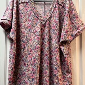 HEIMISH USA Floral Ribbed Knit Top in Pink, Purple, and Cream. NWOT